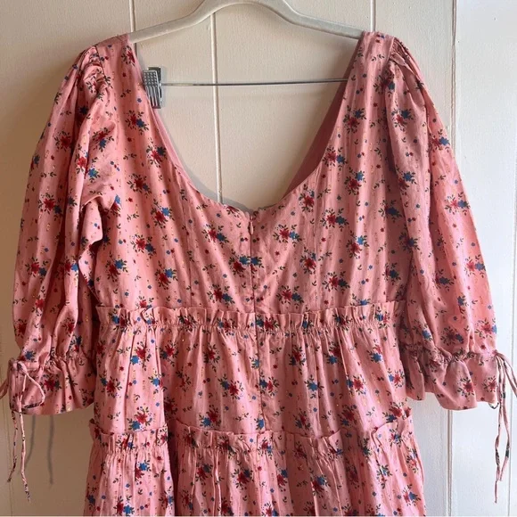 EDDY Julia Puff Sleeve Mini Dress Primrose & Bouquet Floral With Lurex Sz Large